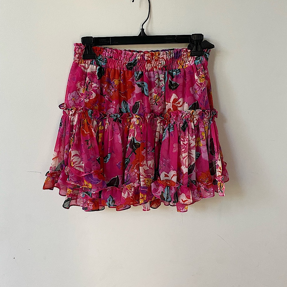 Misa Los Angeles Pink Floral Ruffled Mini Skirt